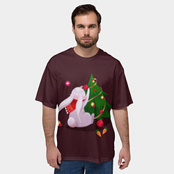 Футболка оверсайз мужская Милый новогодний кролик 2023, цвет: 3D-принт — фото 2