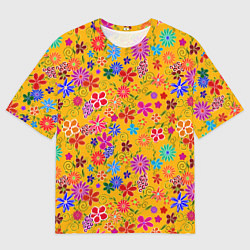 Мужская футболка оверсайз Нарисованные цветы - орнамент