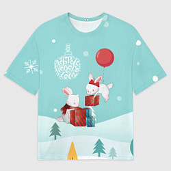 Футболка оверсайз мужская Зайцы упаковывают подарки, цвет: 3D-принт