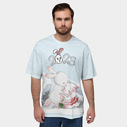 Футболка оверсайз мужская Зайчата в обнимку 2023, цвет: 3D-принт — фото 2