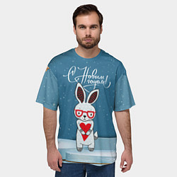 Футболка оверсайз мужская С новым годом! зайчик с средечком, цвет: 3D-принт — фото 2