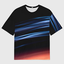 Мужская футболка оверсайз Синие и оранжевые линии во тьме