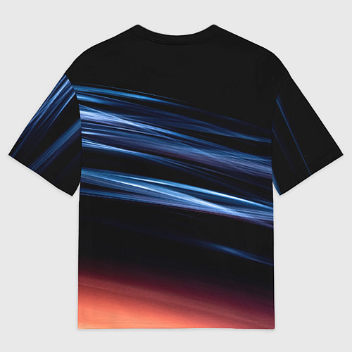 Мужская футболка оверсайз Синие и оранжевые линии во тьме / 3D-принт – фото 2