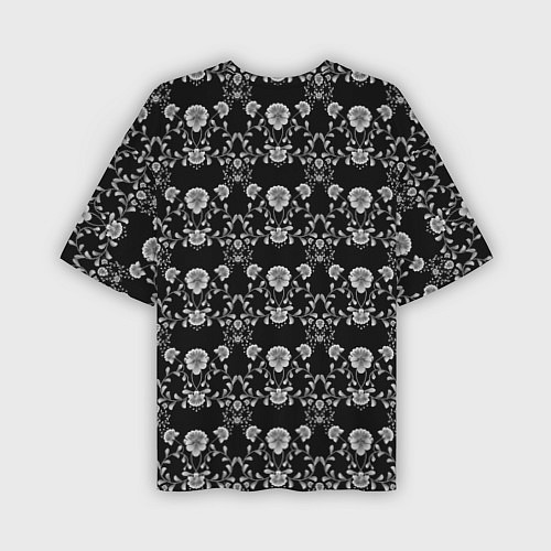 Мужская футболка оверсайз Черно-белый цветочный полосатый ретро узор / 3D-принт – фото 2