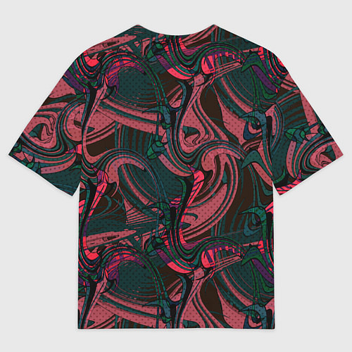 Мужская футболка оверсайз Красно -зеленый темный абстрактный узор с разводам / 3D-принт – фото 2