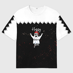 Футболка оверсайз мужская Новогодний призрак в красной шапке, цвет: 3D-принт