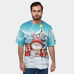 Футболка оверсайз мужская Зайка с подарками - новый год, цвет: 3D-принт — фото 2
