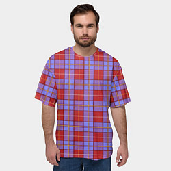 Футболка оверсайз мужская Ткань Шотландка красно-синяя, цвет: 3D-принт — фото 2