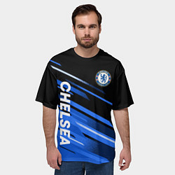 Футболка оверсайз мужская ФК Челси черно синий, цвет: 3D-принт — фото 2
