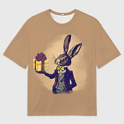 Мужская футболка оверсайз Кролик в костюме с подарком
