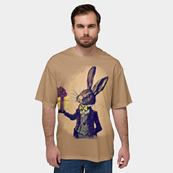Футболка оверсайз мужская Кролик в костюме с подарком, цвет: 3D-принт — фото 2
