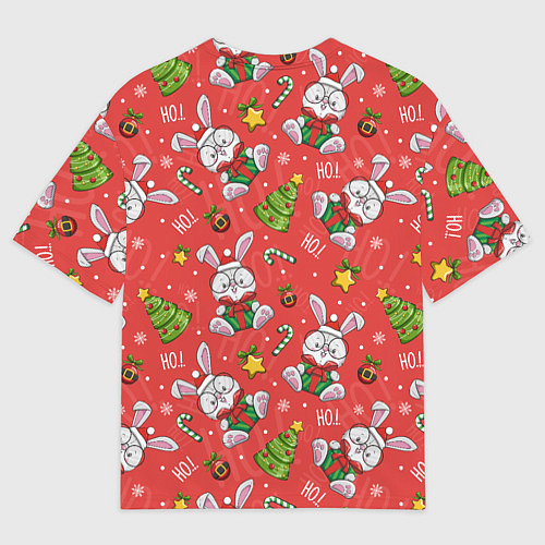 Мужская футболка оверсайз Новогодний паттерн с кроликом / 3D-принт – фото 2
