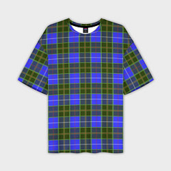 Мужская футболка оверсайз Ткань Шотландка сине-зелёная