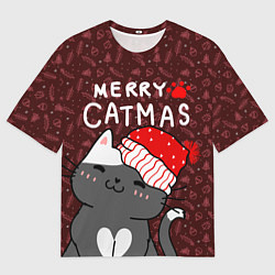 Футболка оверсайз мужская Кошачье рождество - 2023, цвет: 3D-принт
