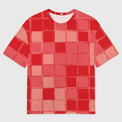 Мужская футболка оверсайз Красный паттерн из кубов