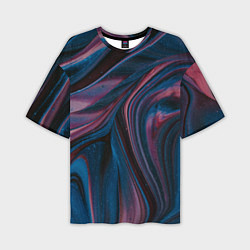 Мужская футболка оверсайз Абстрактные фиолетовые и синие волны с блёстками