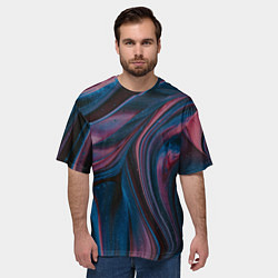 Футболка оверсайз мужская Абстрактные фиолетовые и синие волны с блёстками, цвет: 3D-принт — фото 2