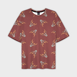 Мужская футболка оверсайз Эстетика: праздничные олени на бордовом фоне