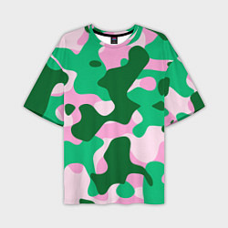 Мужская футболка оверсайз Абстрактные зелёно-розовые пятна