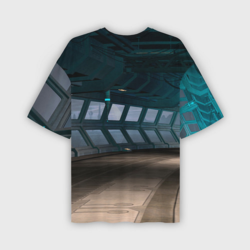 Мужская футболка оверсайз Коридор космической станции / 3D-принт – фото 2