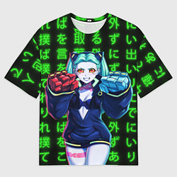 Мужская футболка оверсайз Неоновые иероглифы - Rebecca