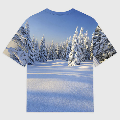 Мужская футболка оверсайз Ряженый котик в зимнем лесу / 3D-принт – фото 2