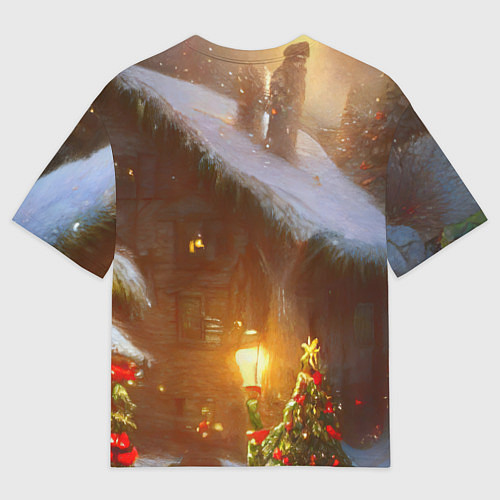 Мужская футболка оверсайз Cельский коттедж, засыпанный снегом / 3D-принт – фото 2