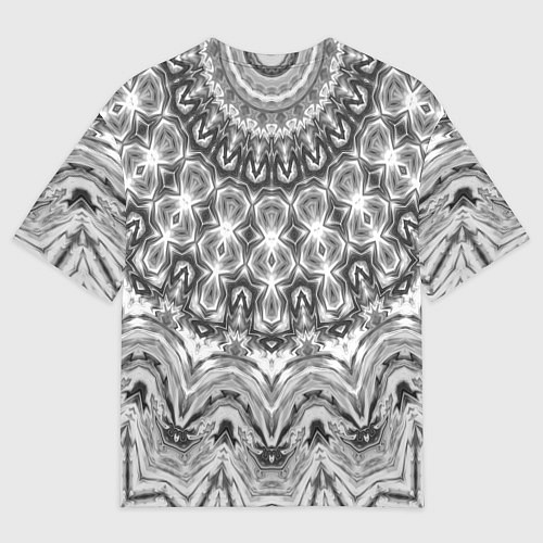 Мужская футболка оверсайз Серый ажурный калейдоскоп мандала / 3D-принт – фото 2