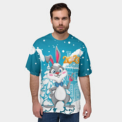 Футболка оверсайз мужская Заяц - новый год, цвет: 3D-принт — фото 2