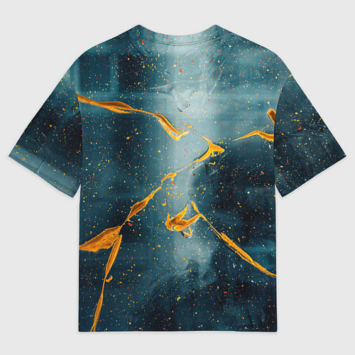 Мужская футболка оверсайз Синий мрачный туман и оранжевые краски / 3D-принт – фото 2