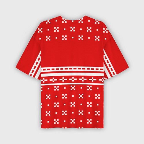Мужская футболка оверсайз Выглядывающий котик - красный свитер / 3D-принт – фото 2