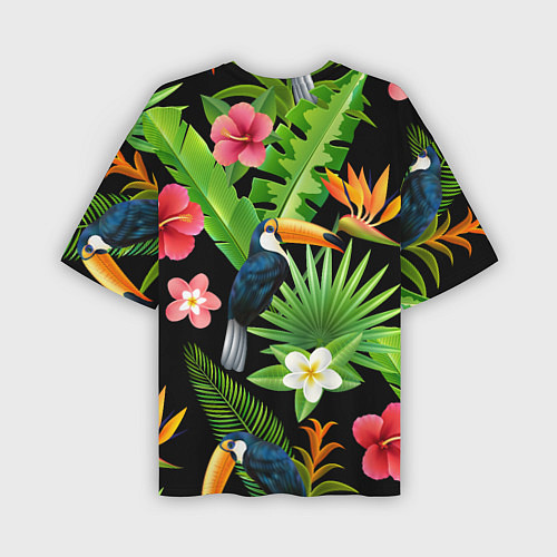 Мужская футболка оверсайз Тропический паттерн с туканом / 3D-принт – фото 2