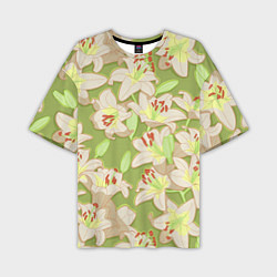 Мужская футболка оверсайз Нежные цветы - лилии: цветной паттерн