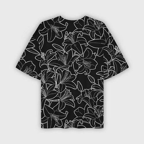 Мужская футболка оверсайз Нежные цветы - лилии: черно белыи / 3D-принт – фото 2