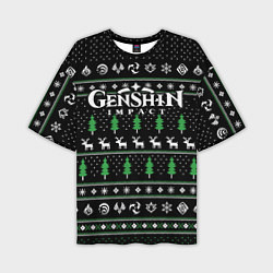 Мужская футболка оверсайз Новогодний свитер - Genshin impact
