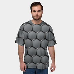 Футболка оверсайз мужская Стальные шестигранники на сером фоне, цвет: 3D-принт — фото 2