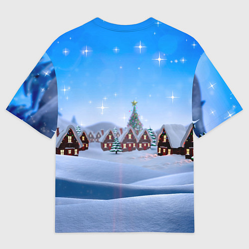 Мужская футболка оверсайз Зайчик в новогоднем колпаке / 3D-принт – фото 2