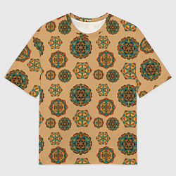 Мужская футболка оверсайз Мандалы на бежевом фоне