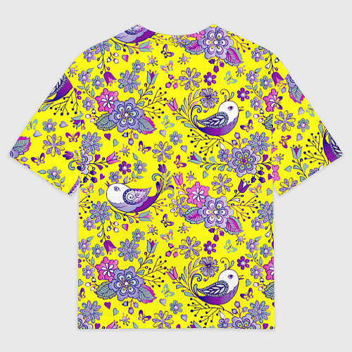 Мужская футболка оверсайз Птички и цветы на желтом / 3D-принт – фото 2