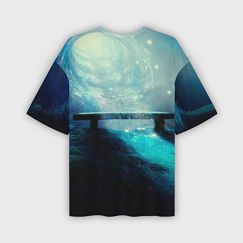 Мужская футболка оверсайз Космические звёзды, небо и скамья / 3D-принт – фото 2