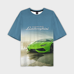 Мужская футболка оверсайз Ламборджини на берегу океана