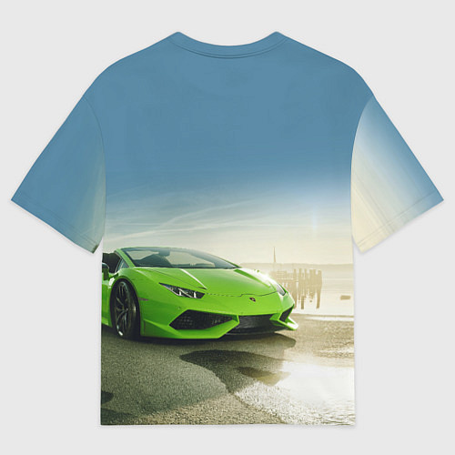 Мужская футболка оверсайз Ламборджини на берегу океана / 3D-принт – фото 2