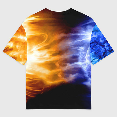 Мужская футболка оверсайз Борьба двух стихий - лёд и пламя / 3D-принт – фото 2