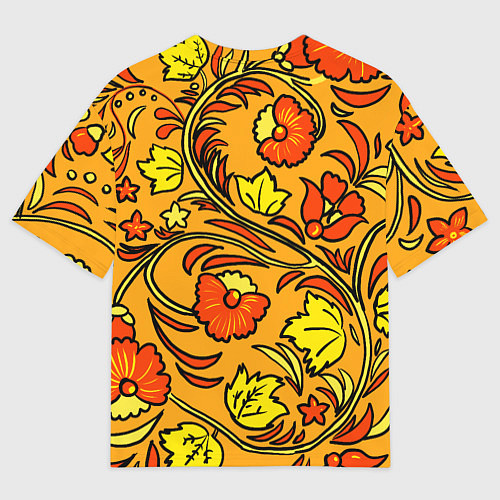 Мужская футболка оверсайз Хохлома золотой фон / 3D-принт – фото 2
