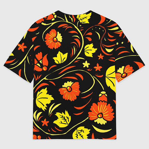 Мужская футболка оверсайз Хохлома черный фон / 3D-принт – фото 2