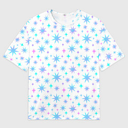 Мужская футболка оверсайз Разноцветные звезды на белом фоне