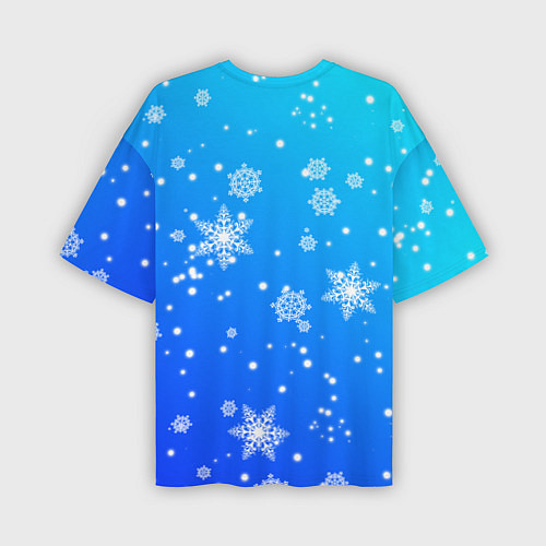 Мужская футболка оверсайз Снежинки на голубом фоне / 3D-принт – фото 2