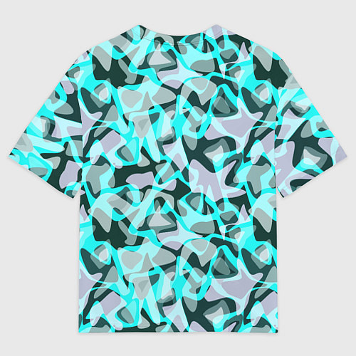 Мужская футболка оверсайз Пятнистый абстрактный узор серый с бирюзовыми лини / 3D-принт – фото 2