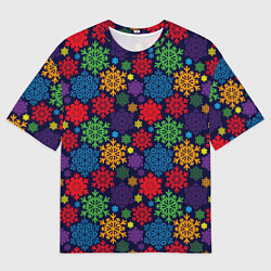 Футболка оверсайз мужская Снежинки разноцветные, цвет: 3D-принт