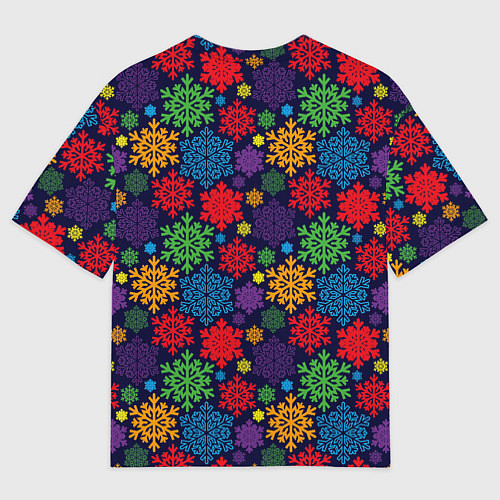 Мужская футболка оверсайз Снежинки разноцветные / 3D-принт – фото 2